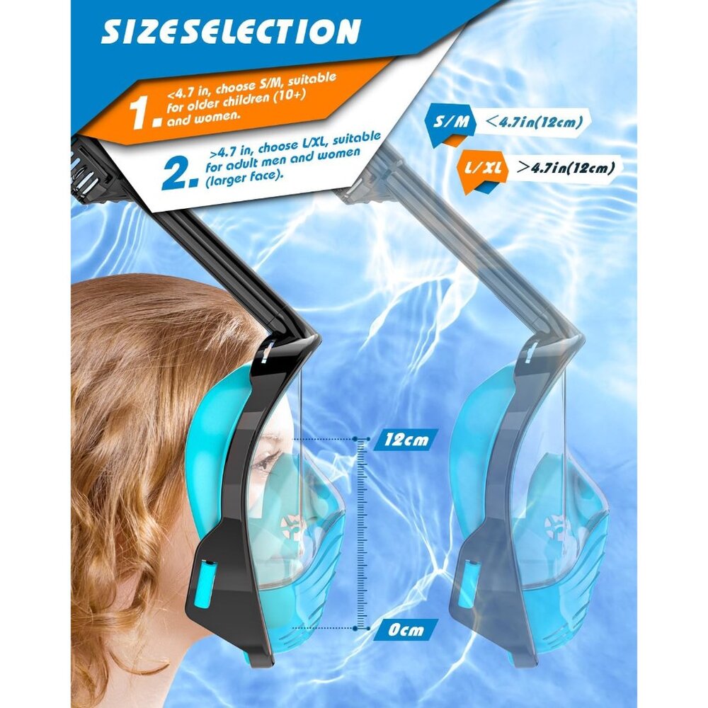 Full Face Snorkel Mask for Adults, Snorkeling Gear with Camera Mount, 180 Degree - Picture 4 of 8